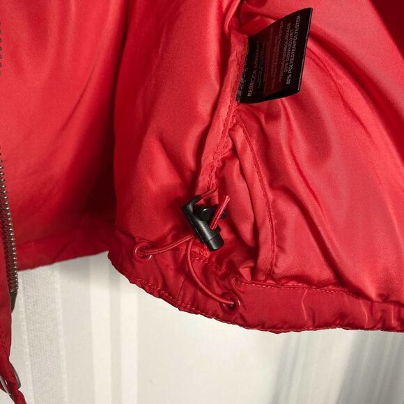 Rebecca Minkoff Zayne Quilted Puffer Down Jacket Red Large Hooded Long Sleeve - Picture 8 of 10